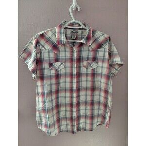 Wrangler Wrancher Shirts Women's XXL Plaid Short Sleeve Pearl Snap Top